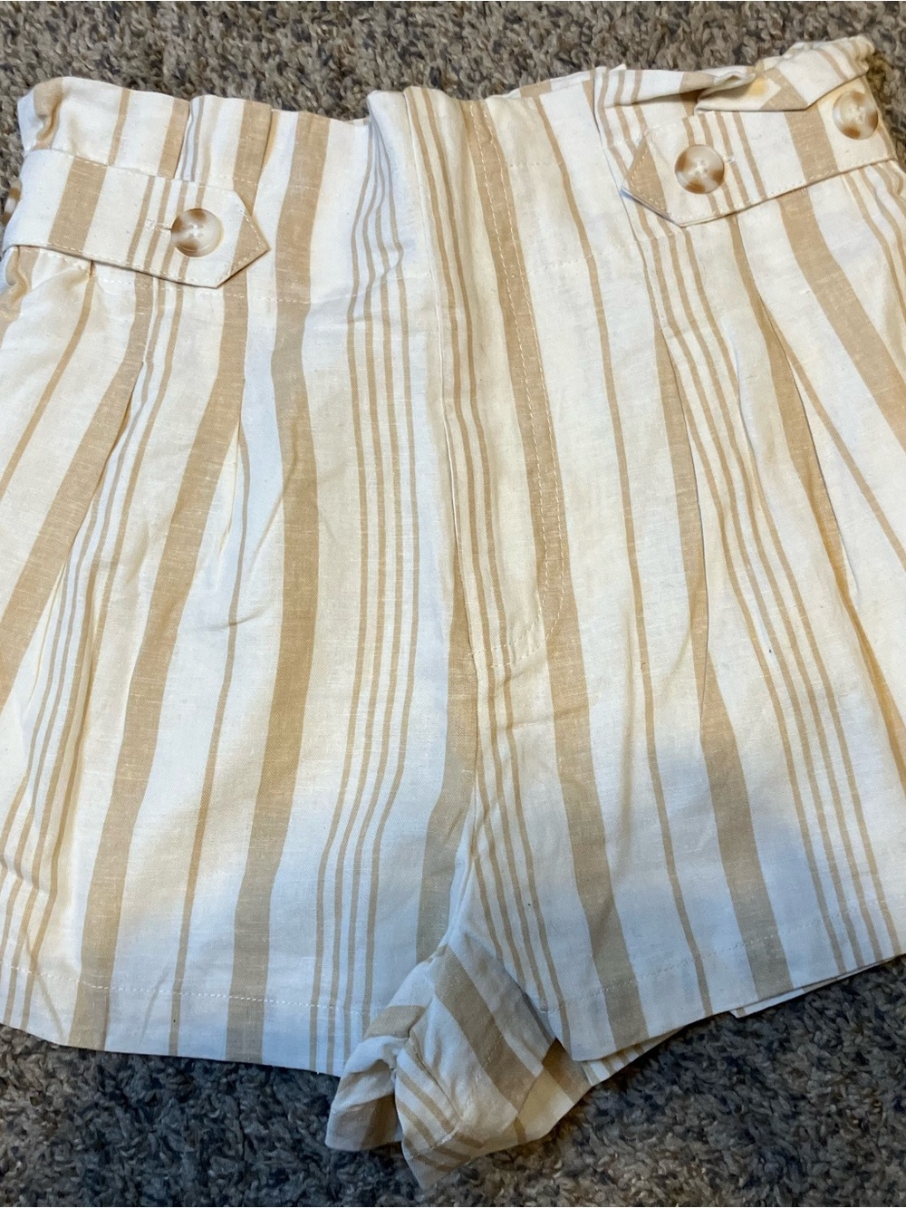 Forever 21 Cream and Tan Striped High-Waist ShortSize M
